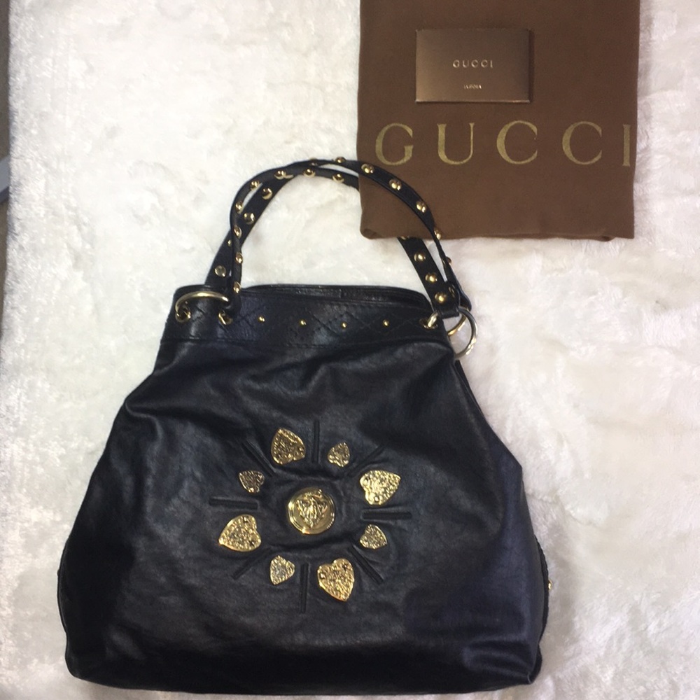 Gucci Black Leather Tote Handbag